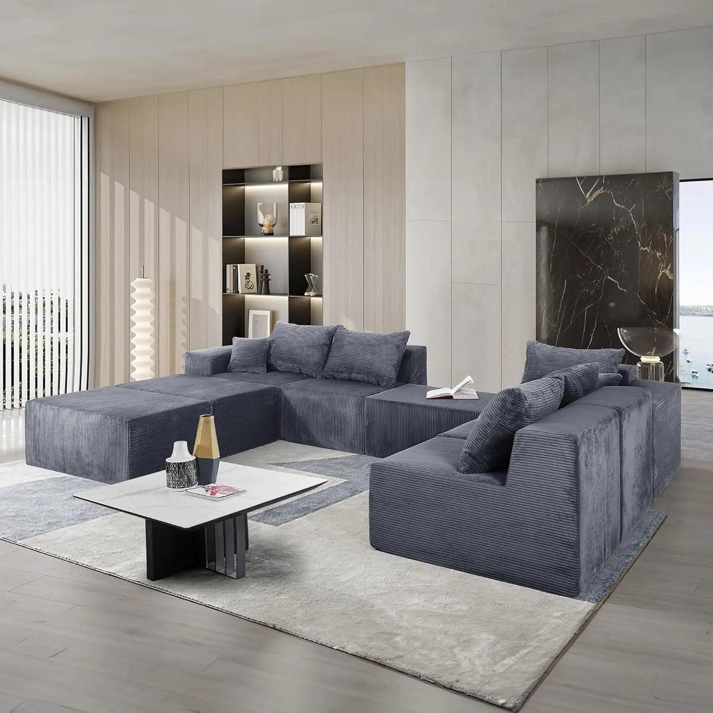 Family Sofa Set for Living Room, 8-Piece Modular U-Shaped Sectional Sofa with Oversized Chaise Lounge and Bed,Customized
