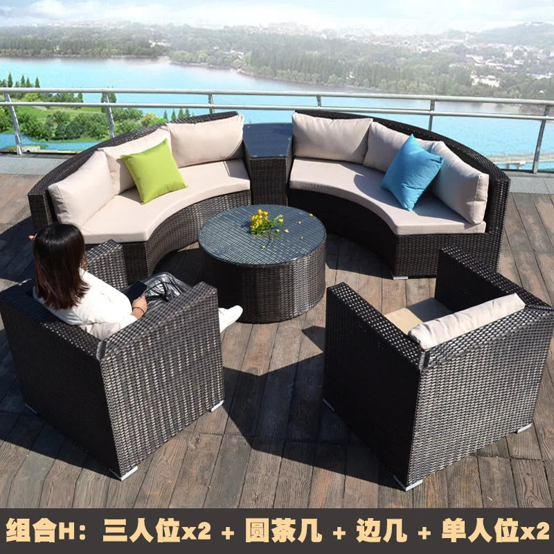 Outdoor rattan sofa coffee table combination Nordic rattan art outdoor sofa courtyard balcony rattan furnitu