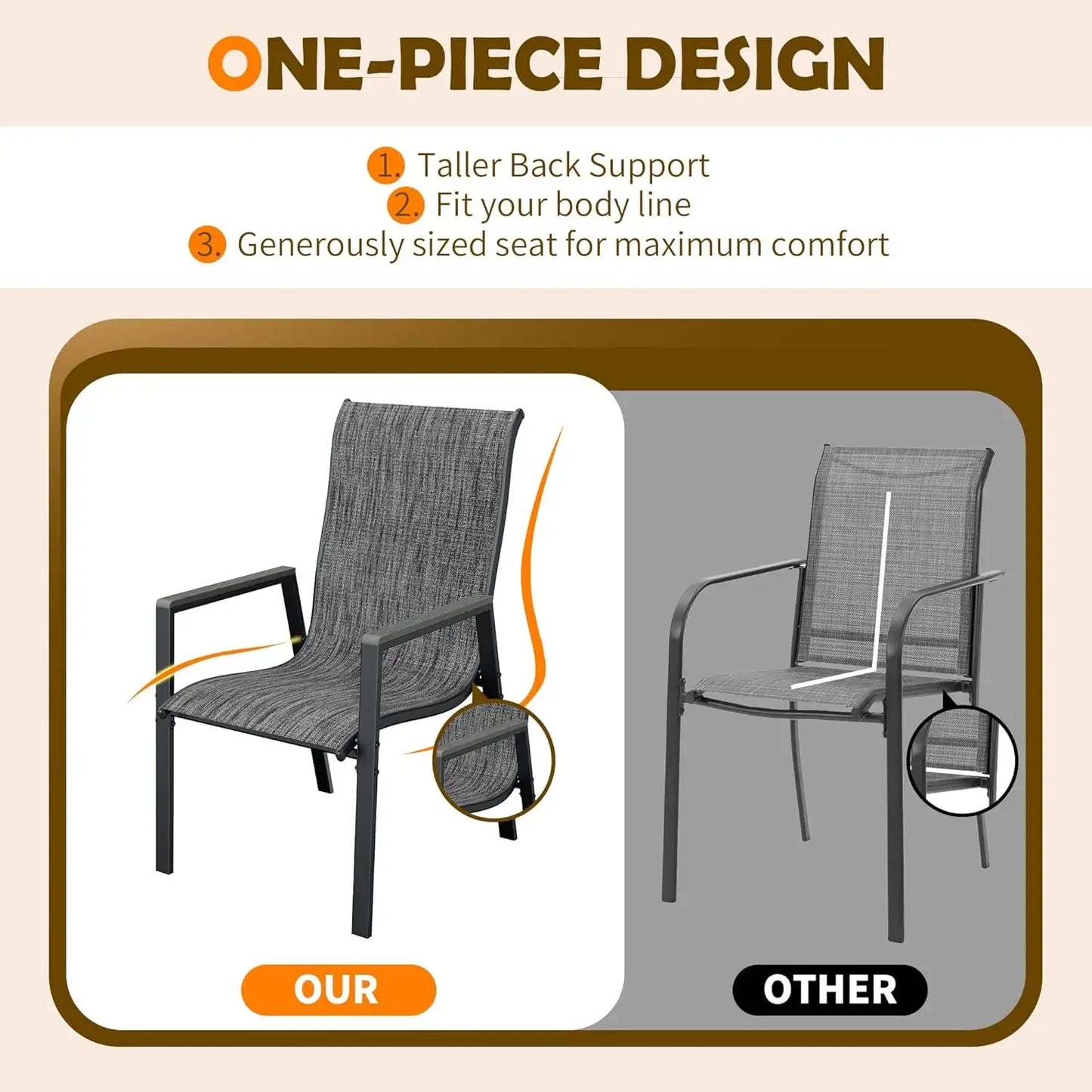 Patio Chairs Set of 6, Stackable Outdoor Dining Chairs with All Weather Breathable Textilene, High Back Metal Frame