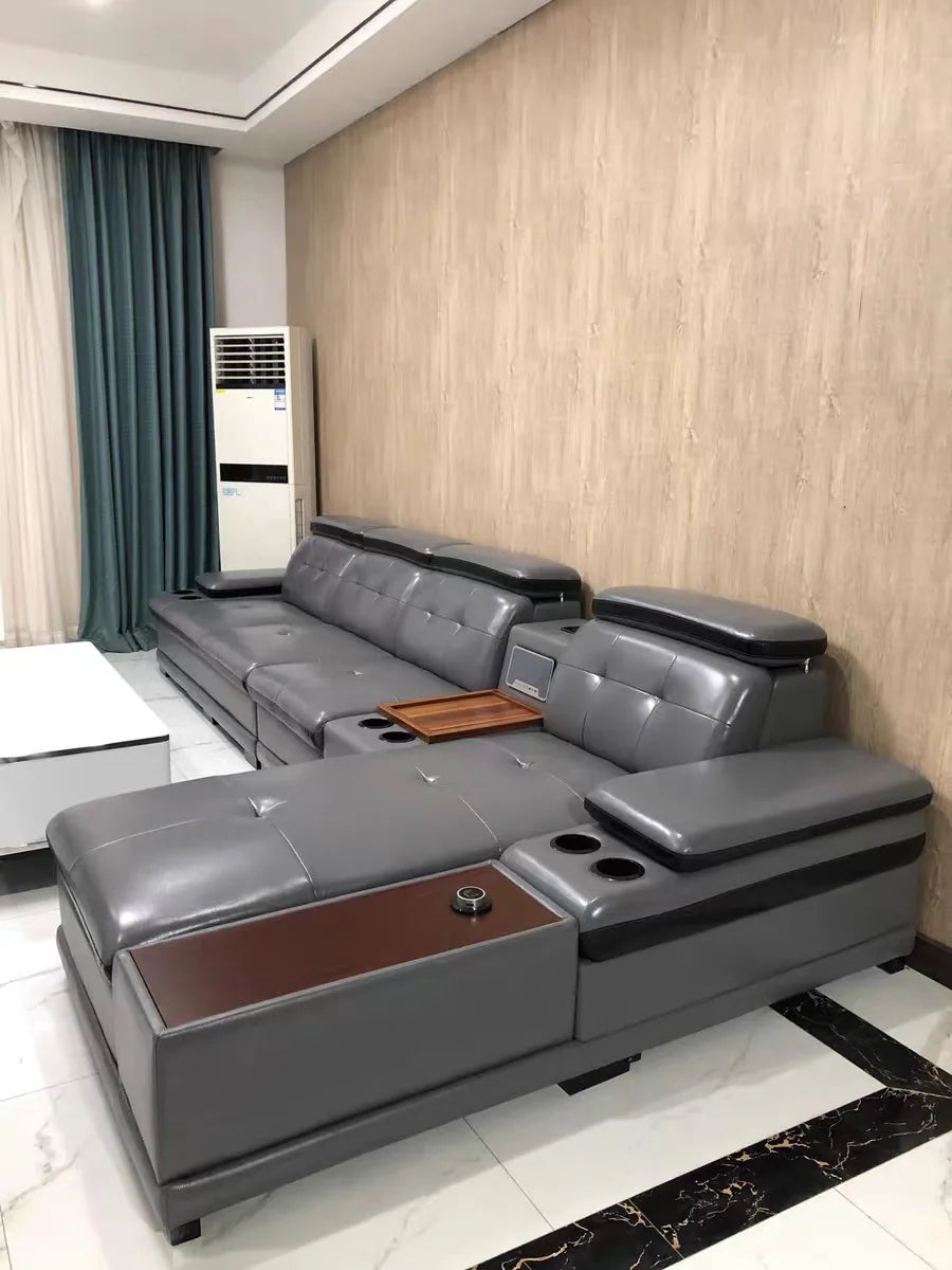 Luxury Charging Sofas Bed U Shaped Sectional Furniture 7 Seat Modern European Fabric Living Room Sofas Set