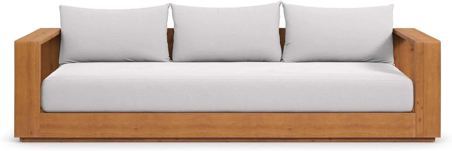 Tahoe Acacia Wood Outdoor Patio Sofa in Natural Light Gray Weather-Resistant Cushions-Ideal as a Porch Couch or Sunroom Sofa