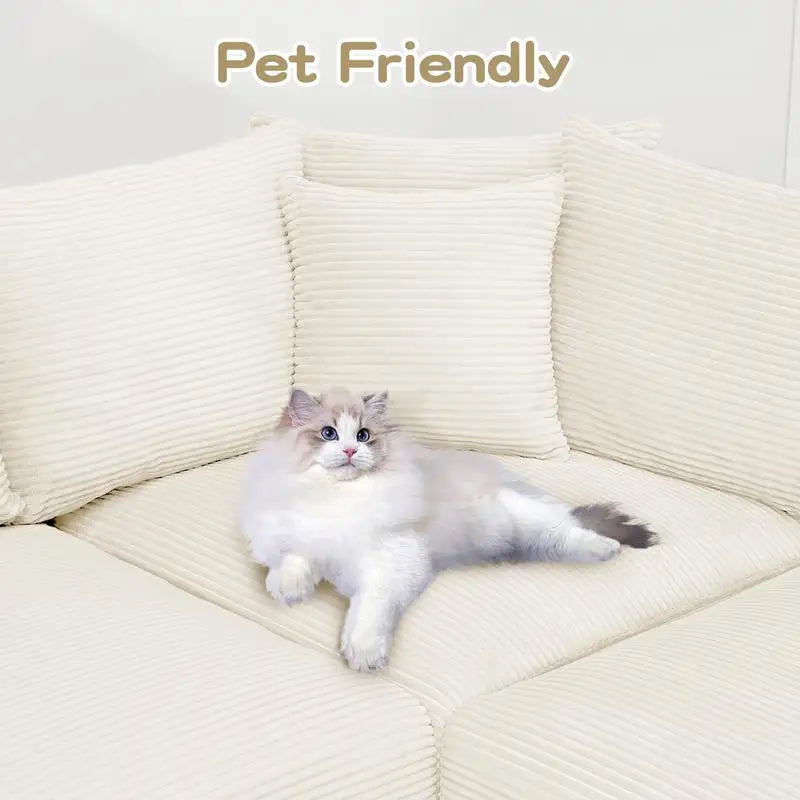 Oversized Modular Convertible Sectional Couch with Extra-Thick Armrests and Chaise, Soft Corduroy Fabric, Ergonomic Design,