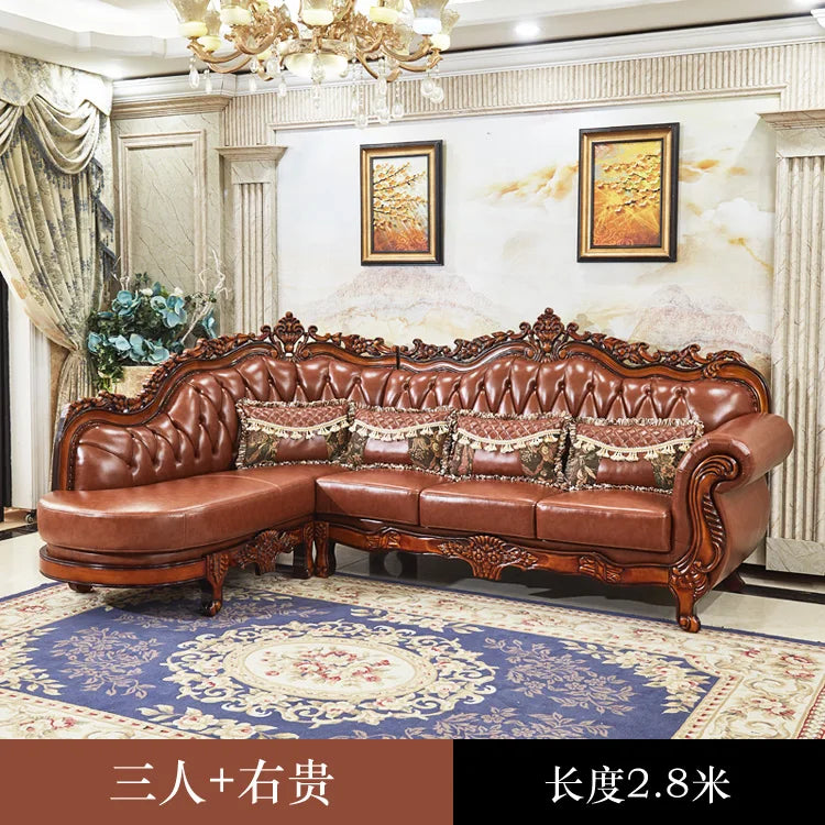European leather corner high-end left and right concubines American solid wood living room L-shaped combination sofa