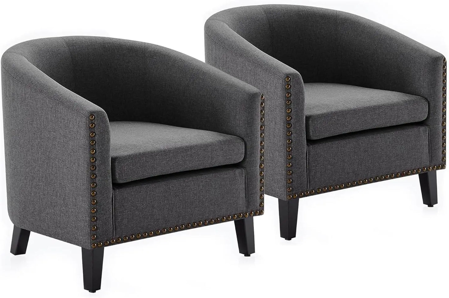 Modern Tub Club Chair, Upholstered Armchair with Gold Nail Head Trim and Black Legs for Living Room