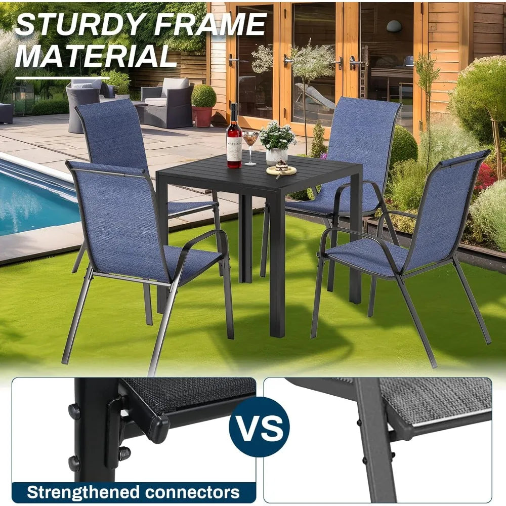 Patio Dining Chairs, Stackable All Weather Chair, Heavy Duty Outdoor Breathable Chairs Set, w/Armrests, Upgraded C