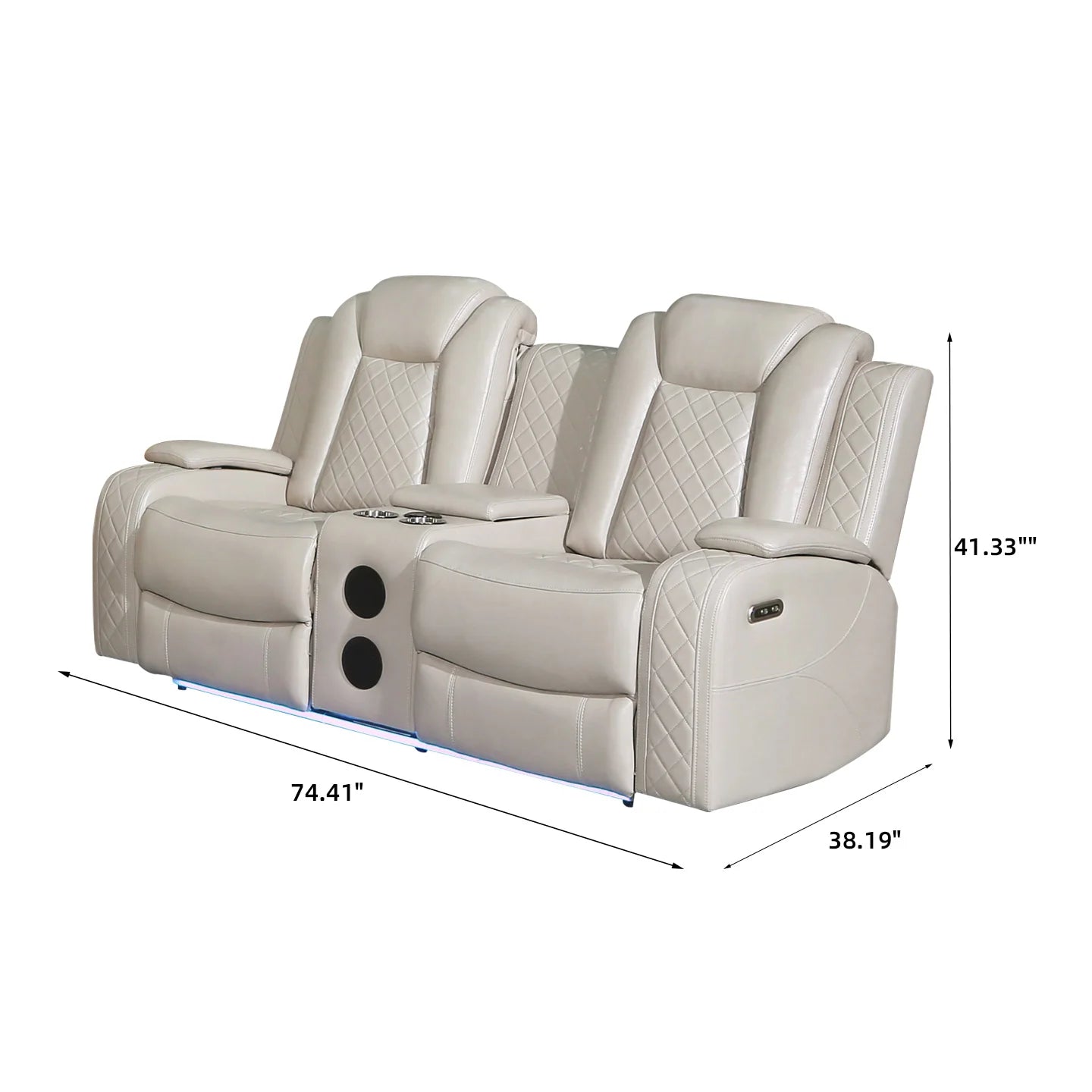 Power Reclining Sofa Couch with Wireless Charger 3 Seaters Recliner Reading Light Leather Bluetooth Speaker Theater Seating LED