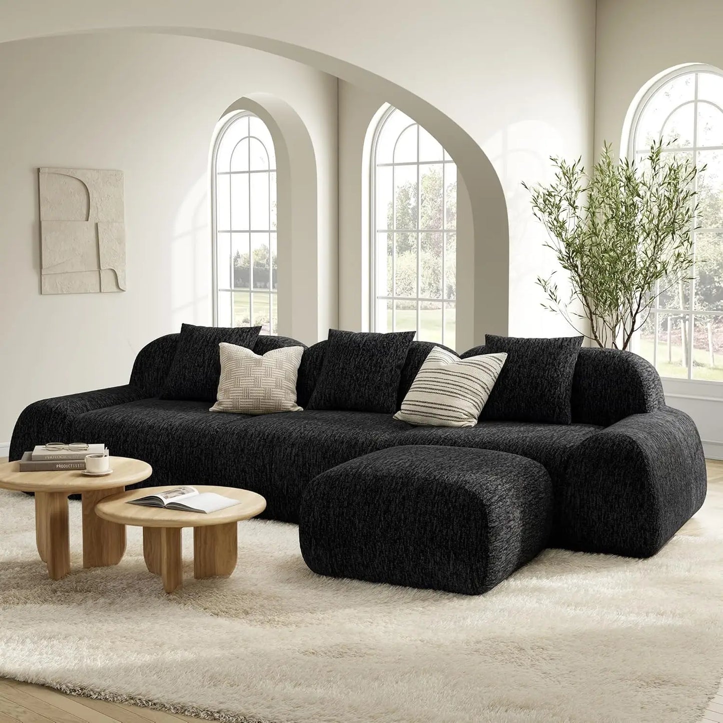 Modular Sectional Sofa Ottoman 110in L-Shape Chenille Upholstery Deep Seat Living Room No Assembly Custom