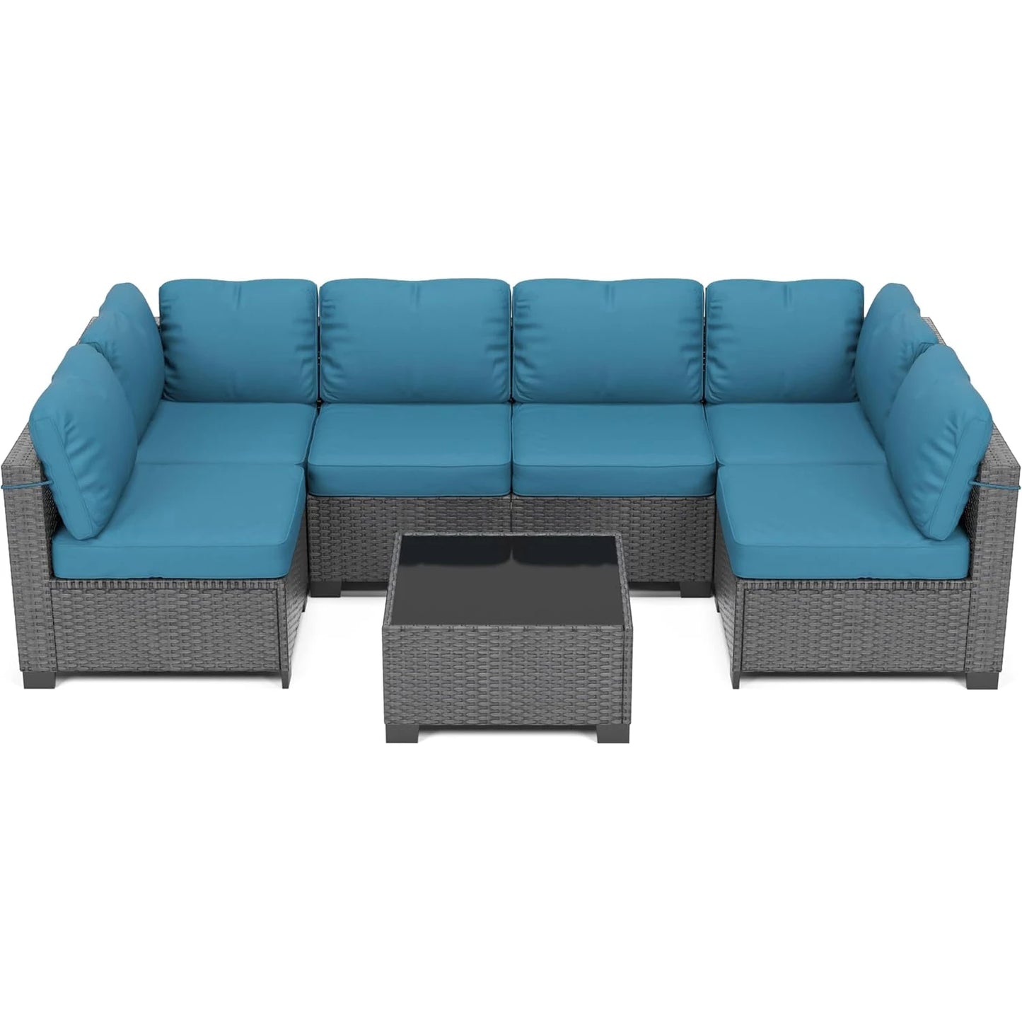 Outdoor Patio Sectional Sofa Set with 5 Pieces, PE Wicker Furniture, Conversation Area with Washable Cushions