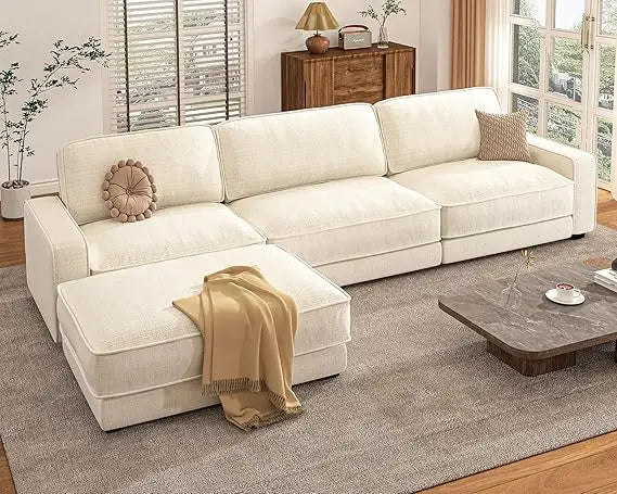 Oversized Modular Sectional Sofa with Movable Ottoman, 112 Inch 4 Seat Modern Corduroy Sofa Set, Convertible L Shaped Couch