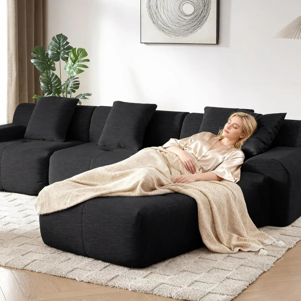 113 Sectional Couch with L Shaped Chaise, Boneless Couch Cloud Modular Sectional Sofa with 4 Seat and Movable Ottoman