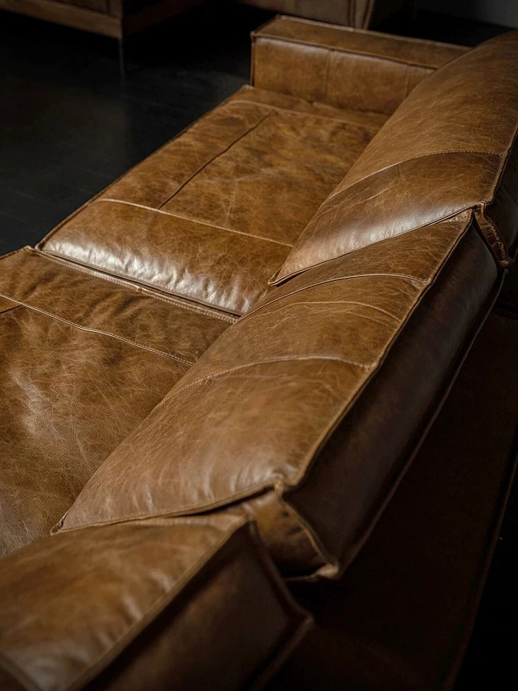 Classic retro style living room Budapest sofa, second-hand bed and breakfast oil wax leather special-shaped sofa