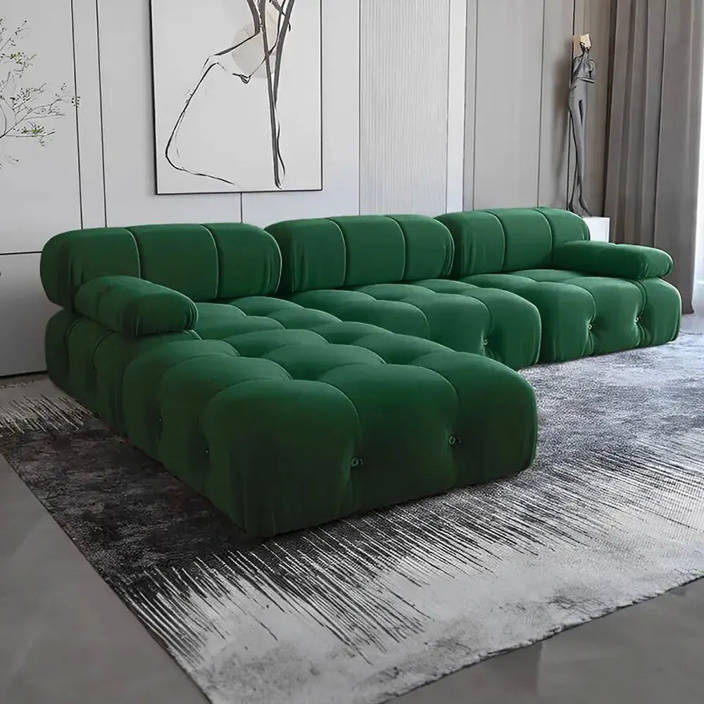Modern Velvet Sofa Sectional Couch Set with Ottoman - Designer Furniture for Apartment - Modular Comfortable Living Room Set