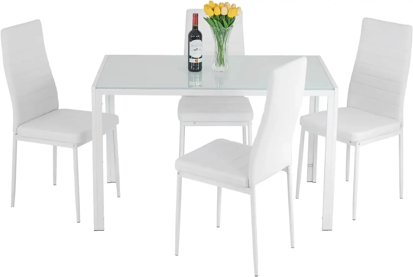 Dining Table and Chairs Set,Modern Rectangular Marble Table top with 4 Chairs PU Leather for Dining Room