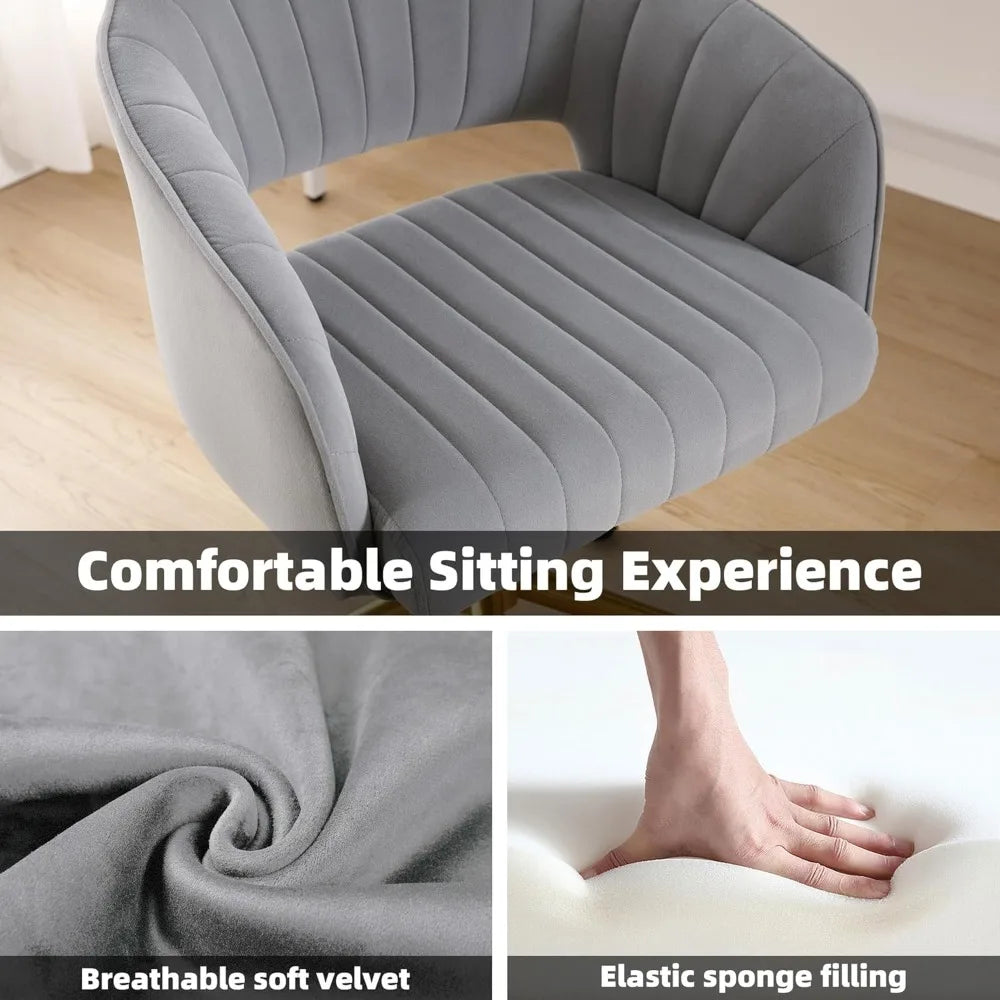 elegant gray office desk chairs, contemporary velvet swivel chairs, adjustable height vanity seats with metallic base, ergonomic