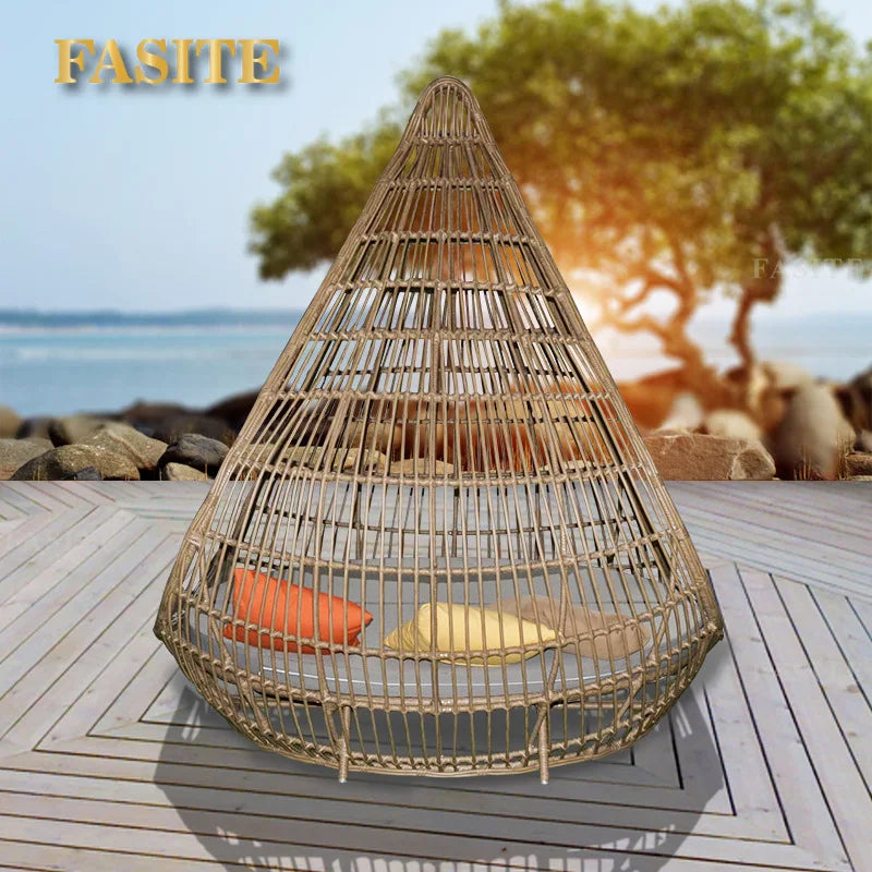 Rattan furniture Lazy bed, courtyard leisure bed Hand woven recliner