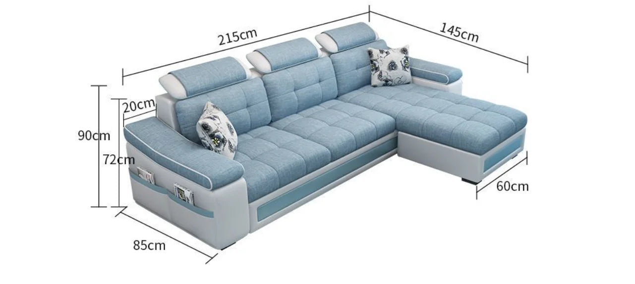 Modern living room removable washable corner three-seat fabric sofa and small apartment fabric sofa