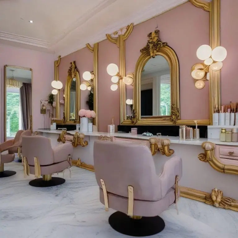 Luxury Gold Frame Barber Station LED Big Best Selling Table Cabinet Salon Mirror with Chair