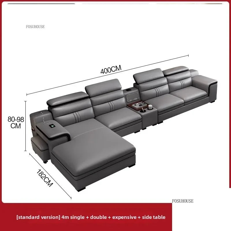 Modern Large Apartment Chaise Leather Sofa Combination Set Light Luxury Living Room Sofas Creative Office Comfortable Large Sofa