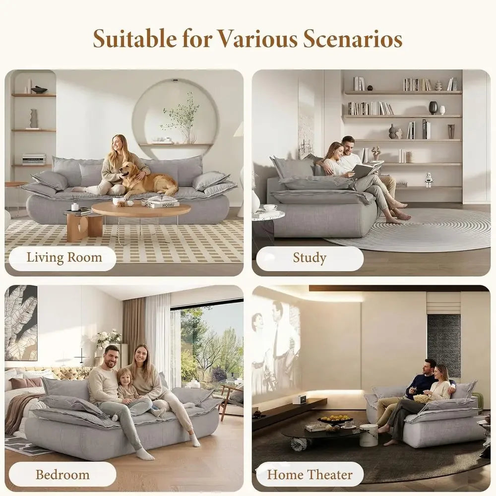 86.6" Cloud Couch or Living Room, ern 3 Seater Sailboat Soa with Deep Seat, Comy Chenille Upholstered BonelCouch with Curved Arm