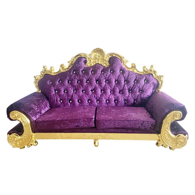 Gold Upholstered Classic Chaise Lounge Loveseat Comfortable Royal Throne Sofa Wedding Chair Stainless Steel Chair Party ソファ