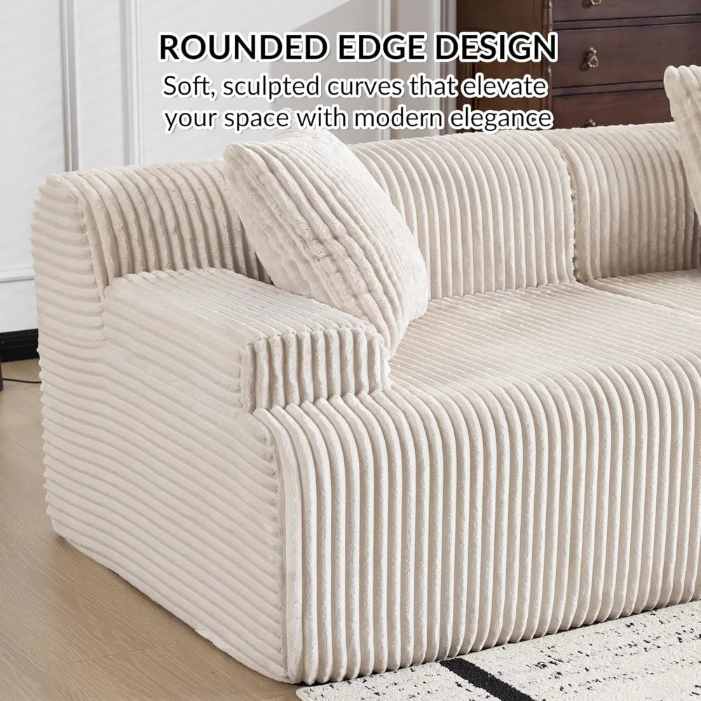 Modular Sectional Sofa in Corduroy, L-Shaped Cloud Couch with Ottoman, Deep Seating Living Room Furniture, Wide and Comfortable