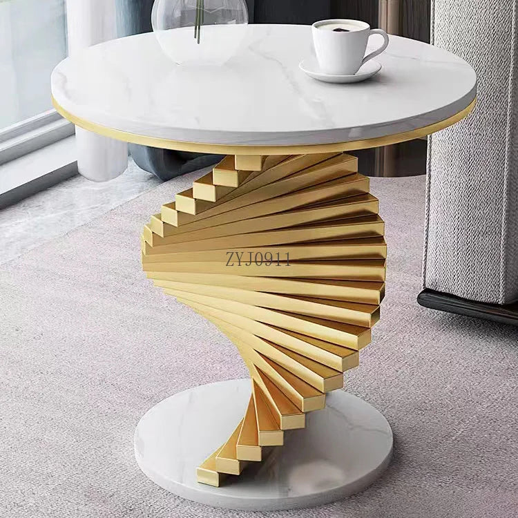 Living room modern luxury coffee corner table latest round top gold metal base side table