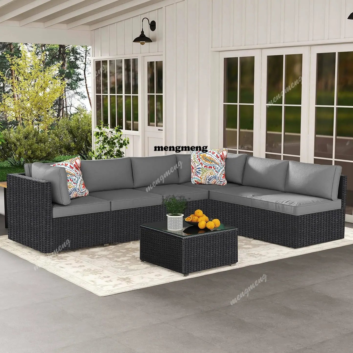 7-Piece Outdoor Patio Furniture Set, Outdoor Couch - Handwoven All-Weather Rattan & 4” Thick Waterproof Cushions,, Customized