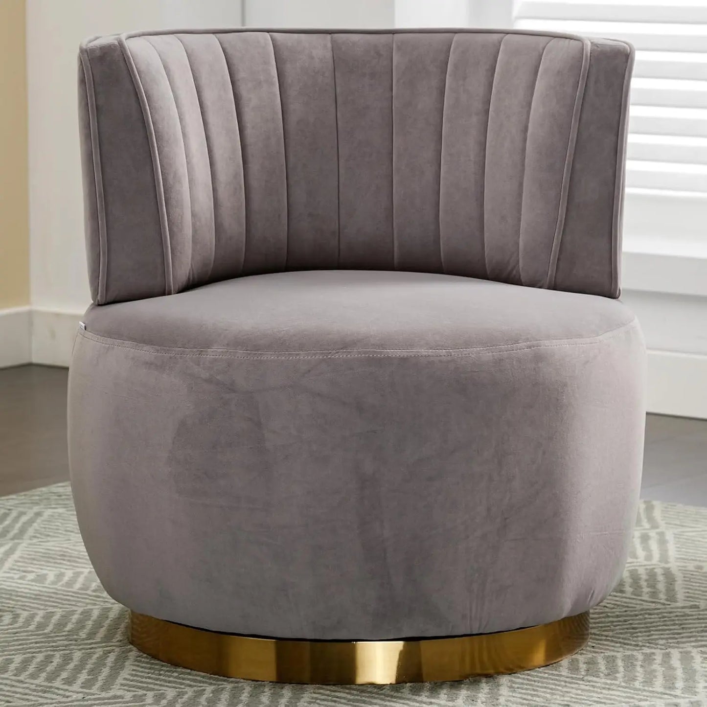 Swivel Barrel Chair, Black Velvet Modern Accent Chair, Round Upholstered Comfy Side Chair, Sherpa Chair With Gold Base For Nurse