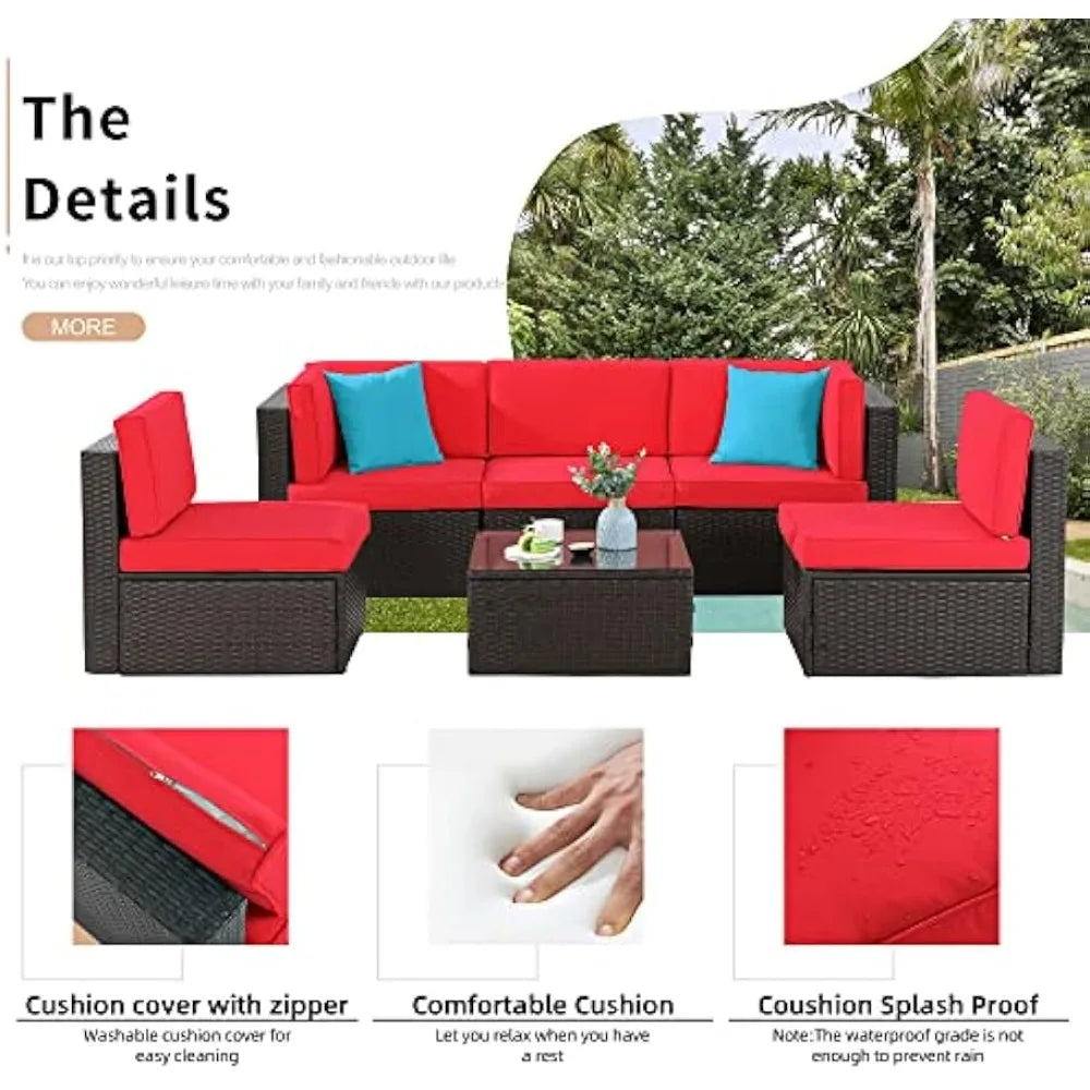 6 pieces patio furniture sets outdoor all-weather sectional patio sofa set pe rattan manual weaving wicker patio conversation s