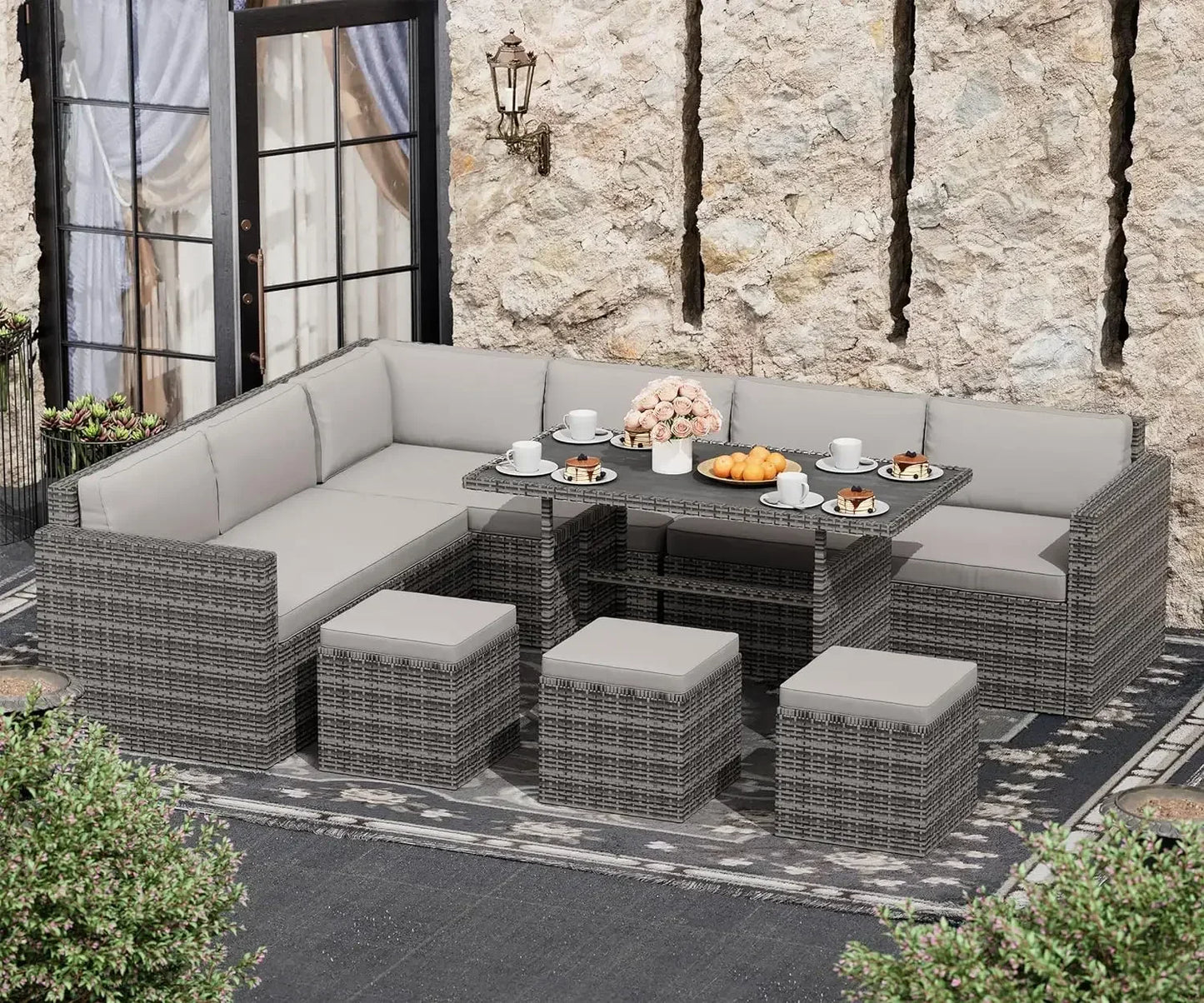 Furniture Set, Outdoor Furniture Patio Sectional Sofa, All Weather PE Rattan Outdoor set with Cushions and Table