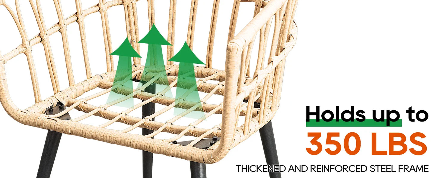 3-Piece Patio Bistro Set, Outdoor Wicker Balcony Furniture with Rattan Table & 2 Chairs for Porch Backyard Poolside Beige