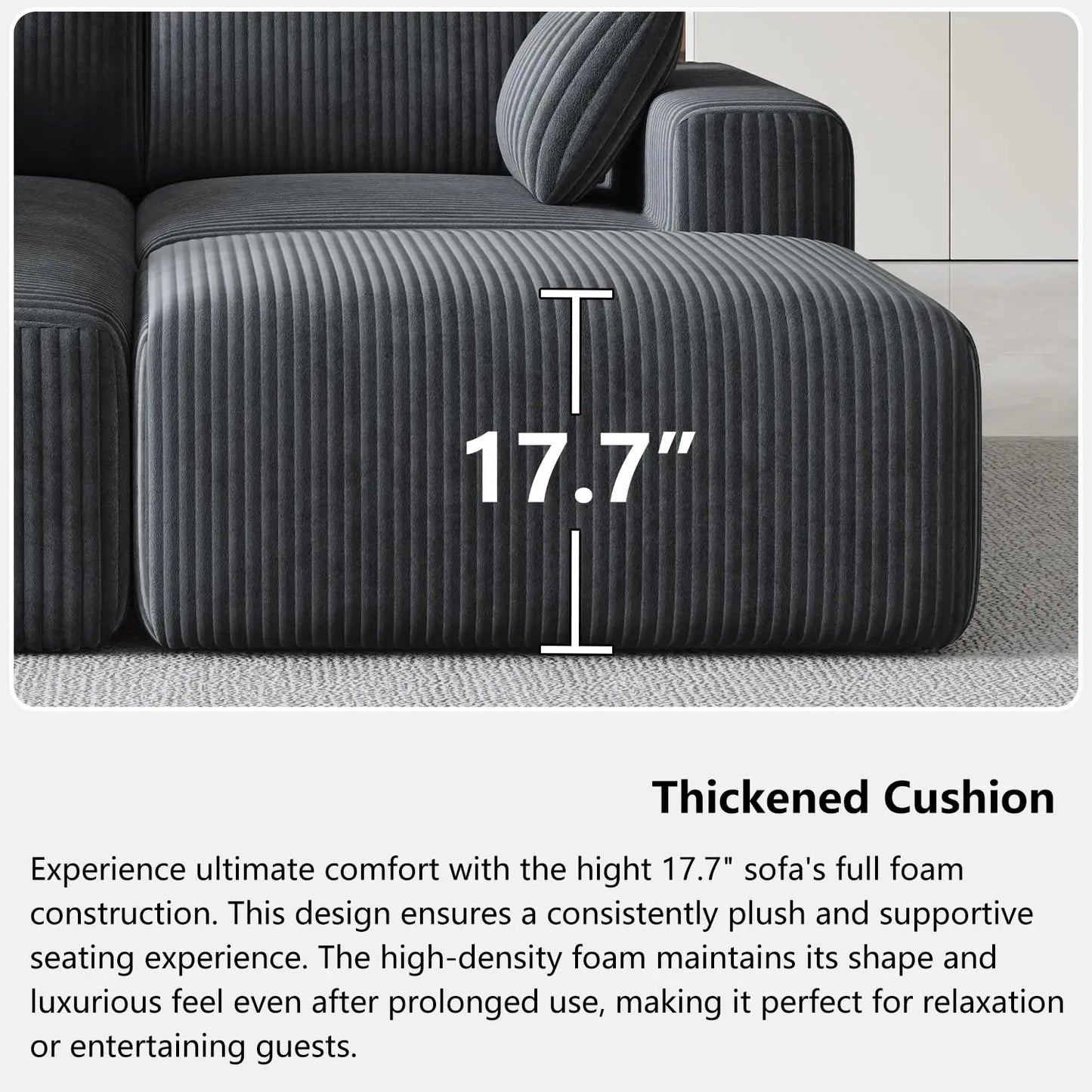 Customized 108" Cloud Modular Sofa, L Shaped Boneless Deep Seat Chaise No Assembly