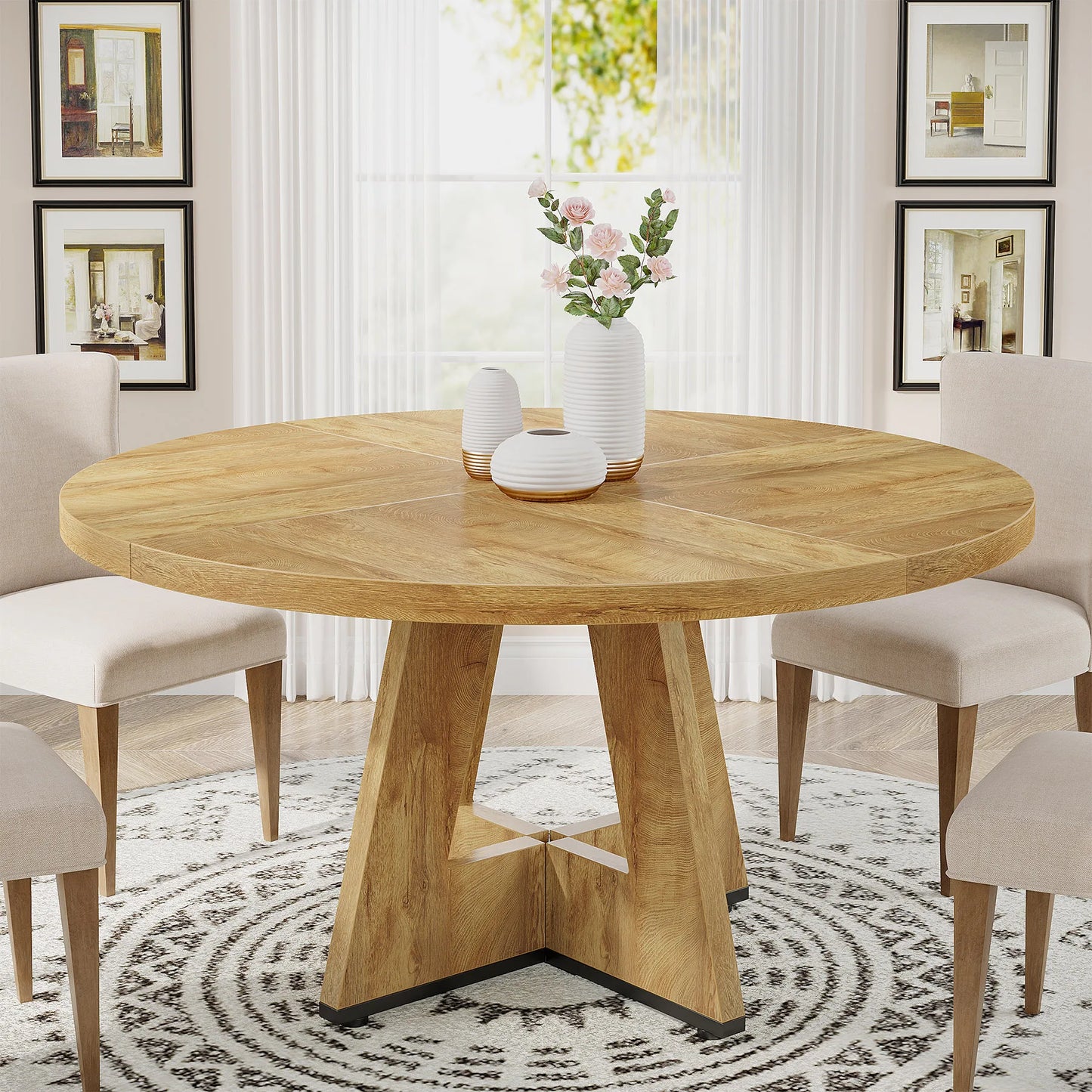Tribesigns Round Dining Table for 4, 47 Inch Farmhouse Kitchen Table Small Dinner Table Kitchen Dinning Table for Dining Room