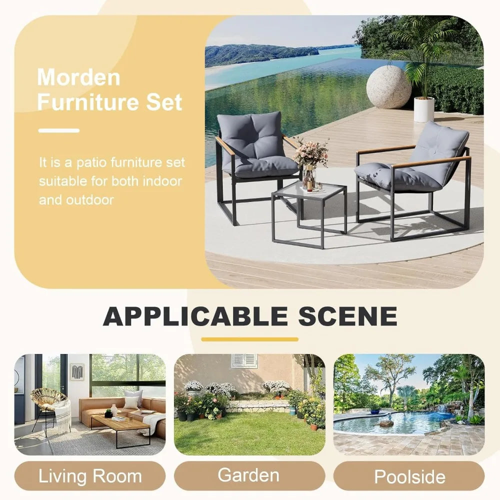 3 Piece Patio Furniture Set, Outdoor Porch Chairs Set of 2, Balcony Furniture for Apartment with Chairs & Table, Included Thick