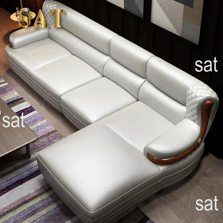 Furniture New Deluxe Leather Upholstered L-Shaped Sofa Set Furniture Living Room