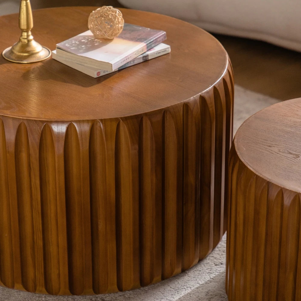Set of 2 Fluted Round Nesting Coffee Tables (26.77/19.69), Solid Wood & MDF, Mid-Century Modern Living Room/Apartment
Wait, let
