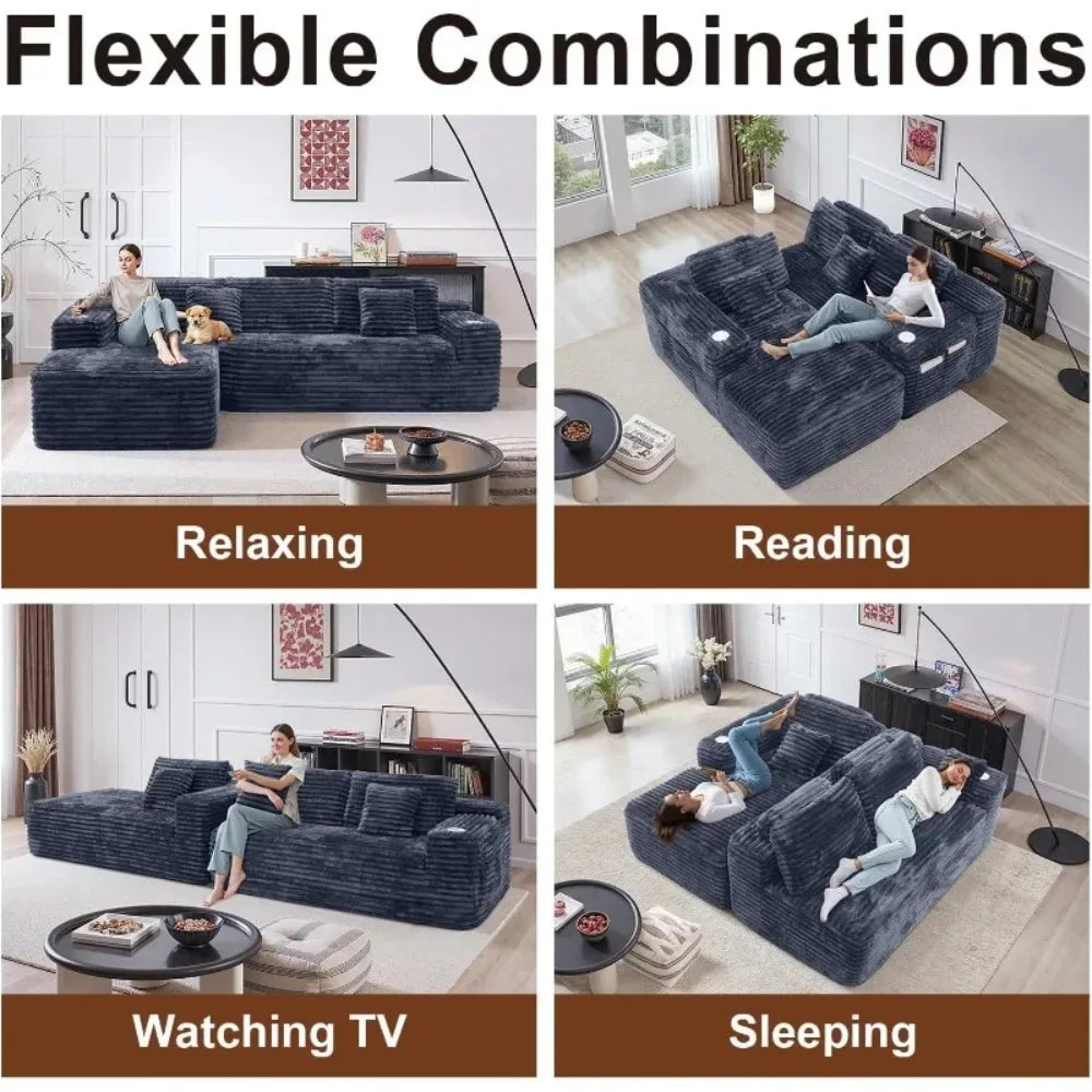 Cloud Sectional Couch with L-Shape Chaise, Modern Modular Sofa with Deep Seat, Built-in Cup Holder & Storage Pocket for Living R