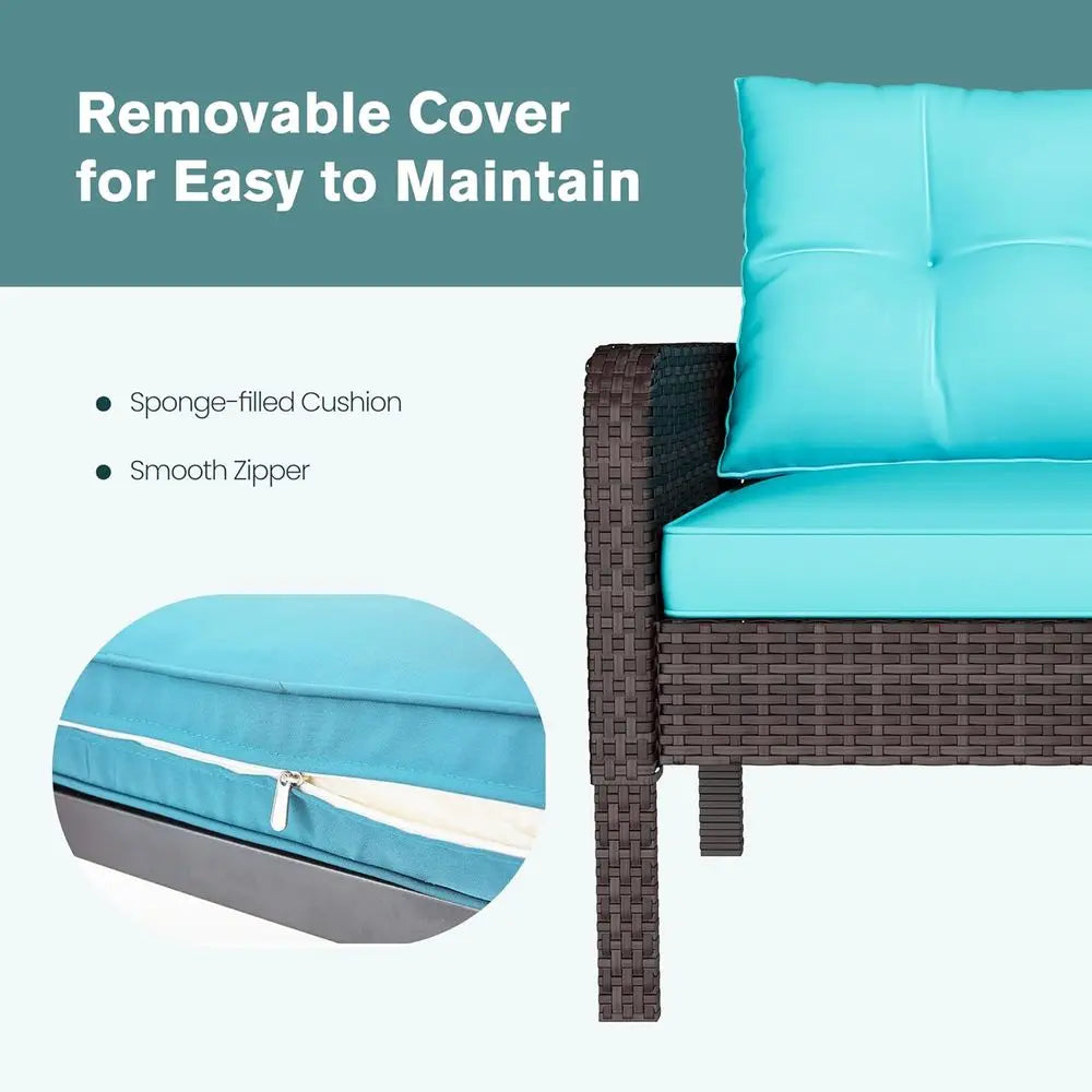 5-Piece Outdoor Patio Furniture Set with PE Rattan Chairs, Ottoman, and Table, Ideal for Porch, Garden, Backyard, Balcony, Brown