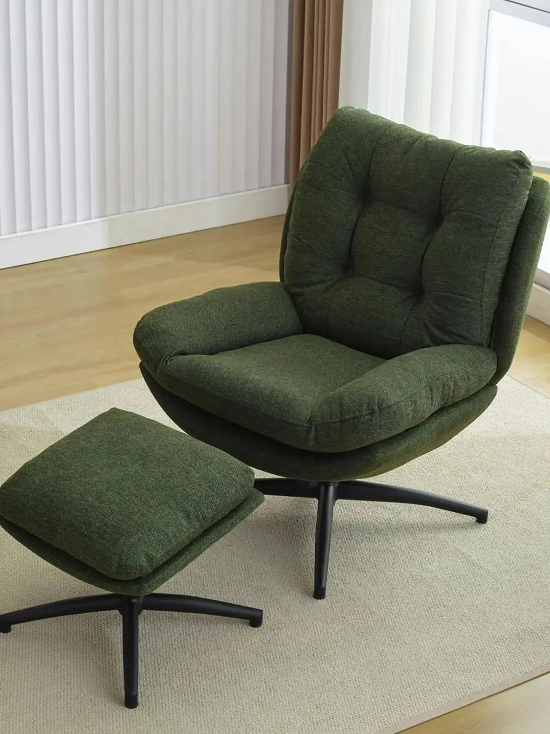 TODRANI 360° Chenille Rocking Swivel Accent Chair with Ottoman Ergonomic Reclining Lounge Chair for Living Room, Bedroom