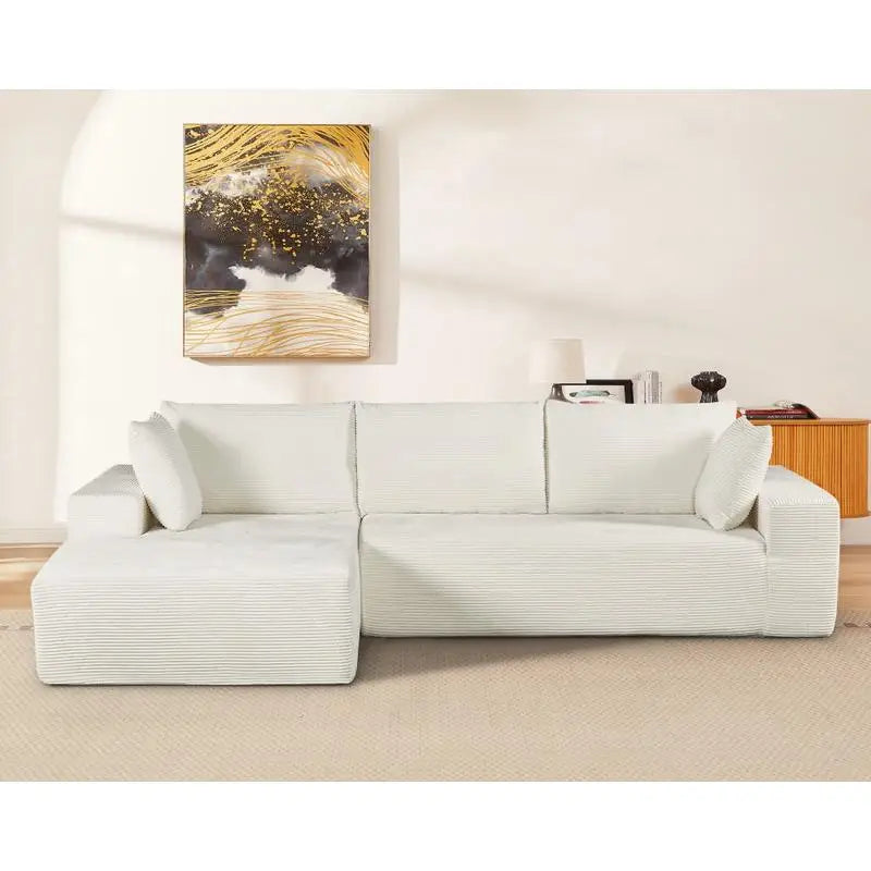Convertible Sectional Sofa in Soft Corduroy, Modern Cozy Couch with Full Foam Cushioning, Comfortable Sleeper Sectional for