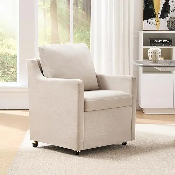 Modern Linen Dinging Chair with Casters.Upholstered Arm Chair for Relaxing.Storage Chair Design,Set of 1