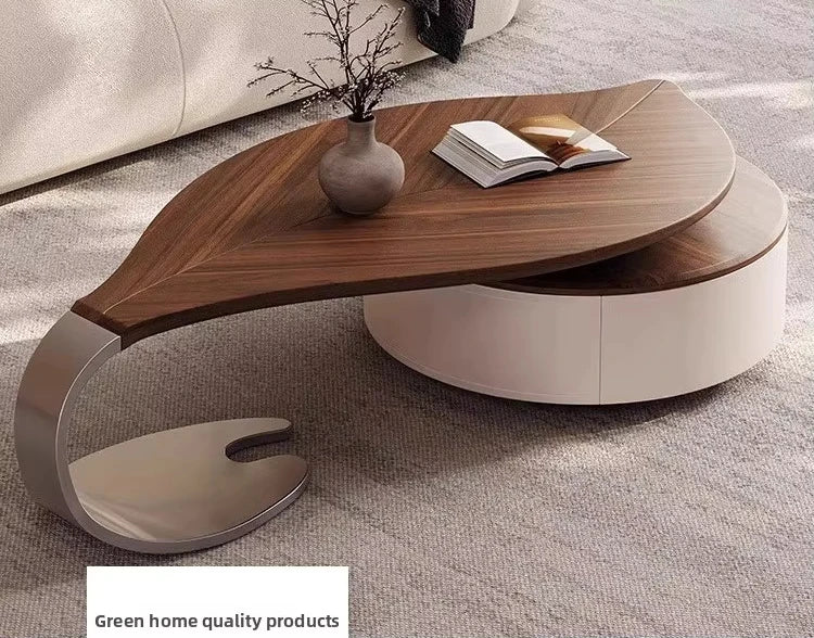 Retro solid walnut coffee table high-end living room furniture metal storage cabinet