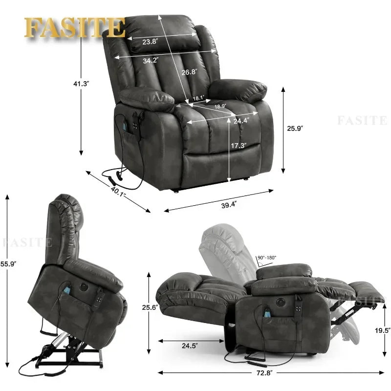 Infinite Position Power Lift Chair Lay Flat Recliner Dual Motor Sleeper Chair With Massage And Heating For Elderly Controllable