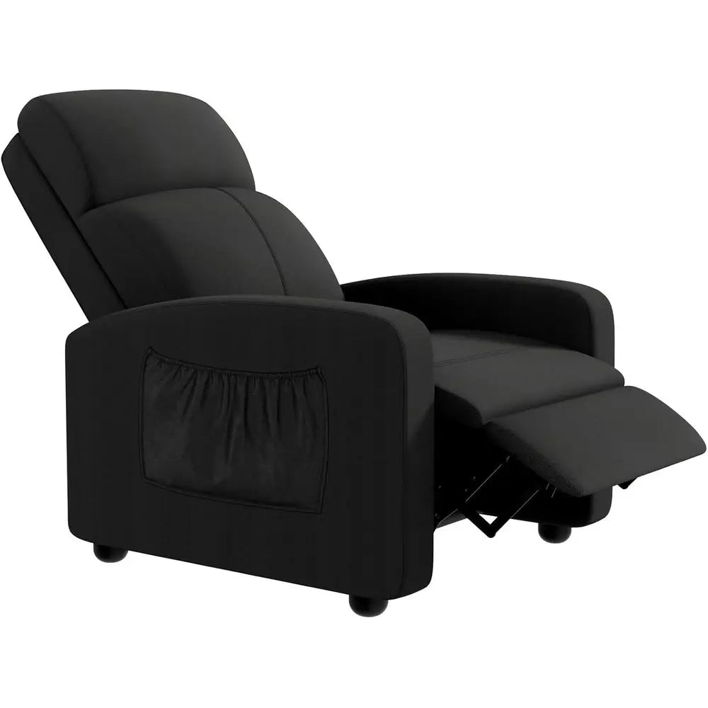 Black Linen Fabric Recliner Chair with Thicker Seat Cushion, Side Pocket, Adjustable Backrest and Footrest for Home Theater and