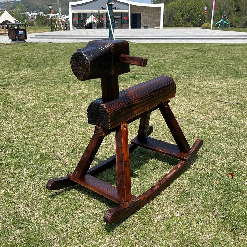 Anti-corrosive solid wood rocking horse carbonized wood rocking chair adult decoration kindergarten outdoor toy Trojan horse