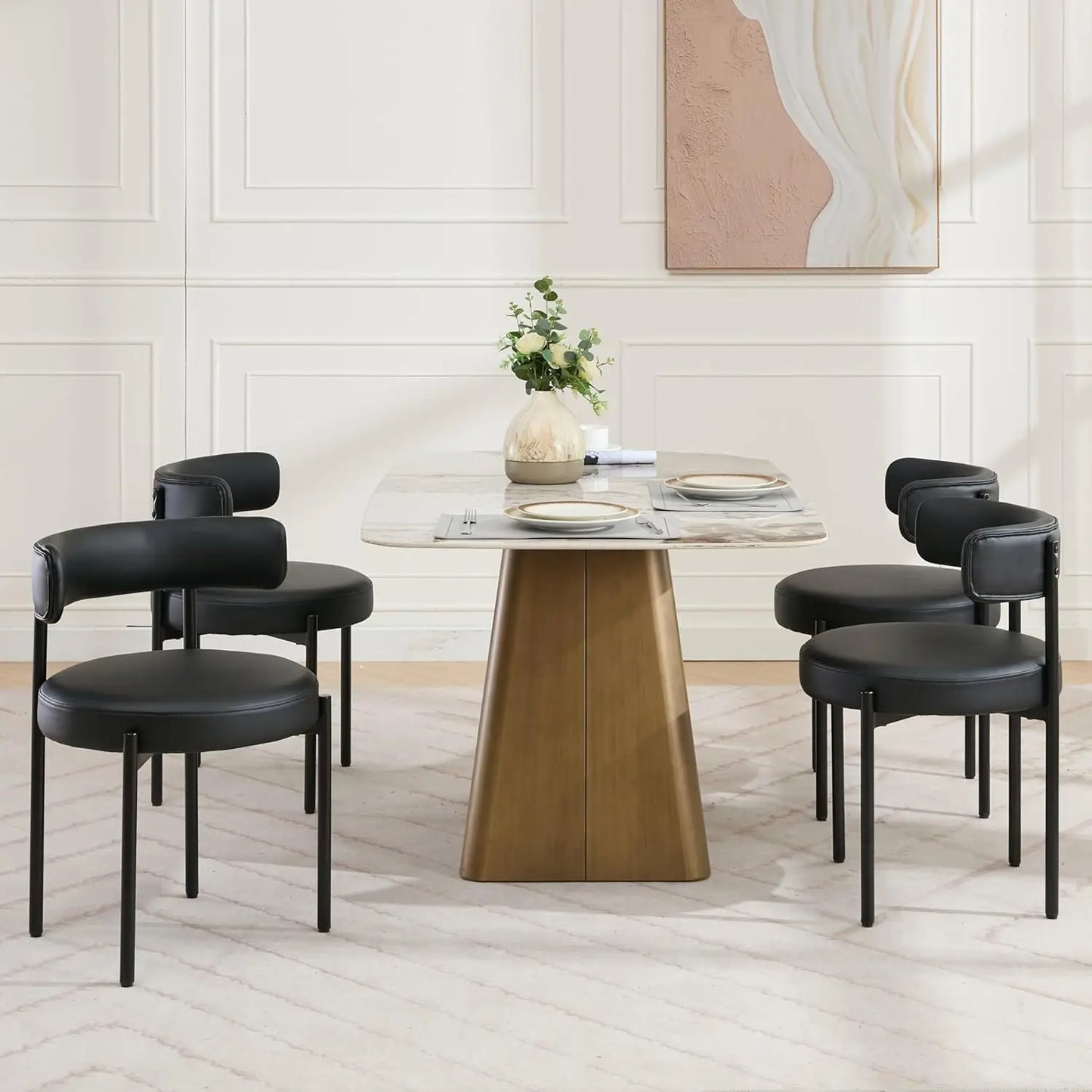 Boucle Dining Chairs Set of 4, Rust Dining Chairs with Upholstered Seat and Round Back, Mid-Century Modern Kitchen Chairs