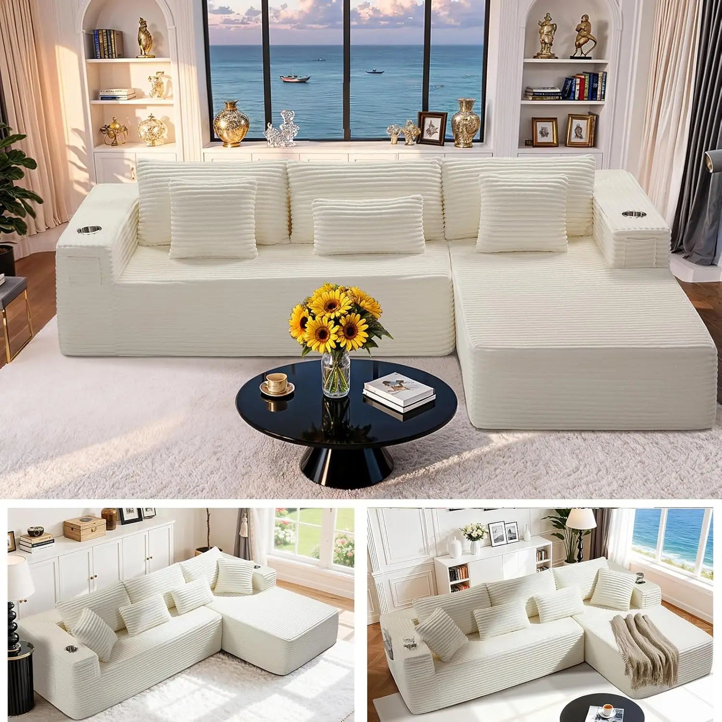 108" Cloud Sectional Couch, Comfort U Shaped Boneless Couch for Living Room, Extra Deep Seats No Assembly, Minimalist Modular