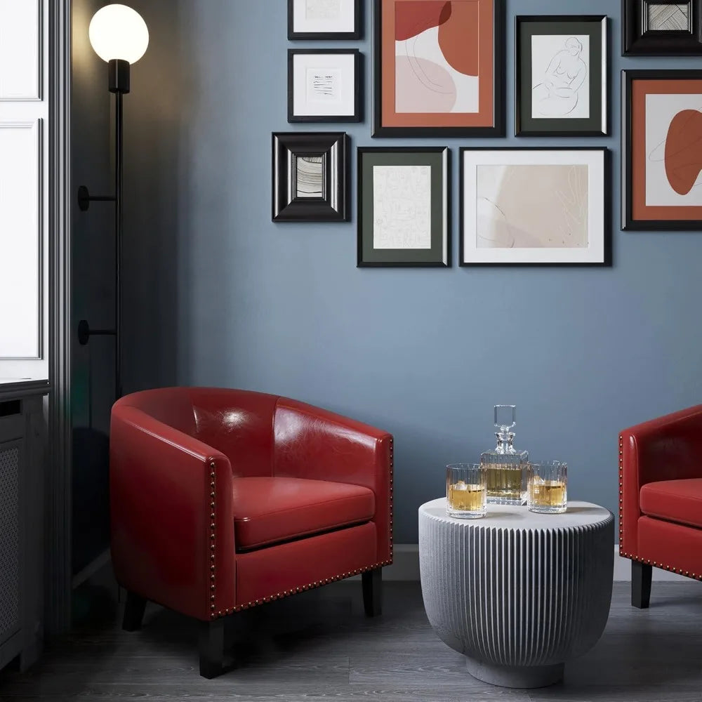 Modern Faux Leather Tub Club Chair with Gold Nailhead Trim for Living Room