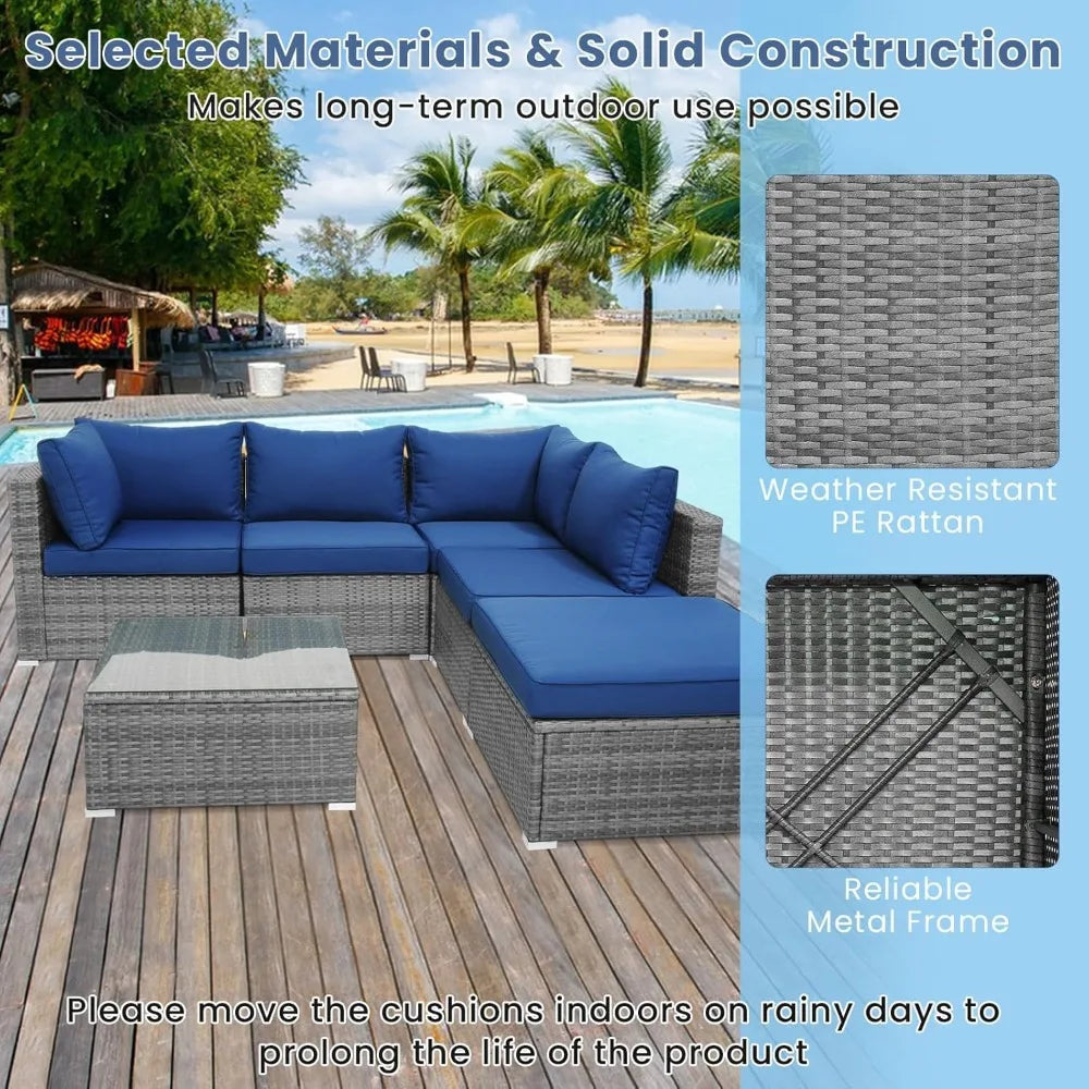 6 Pieces Sectional Patio Furniture Set, Weather Resistant Heavy Duty Outdoor Modular Sofa Set with Soft Padded Cushions
