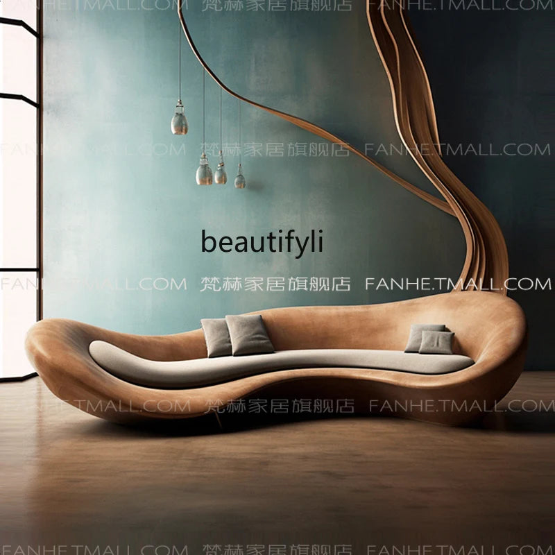 Sofa living room medieval special-shaped artistic sense curved caramel color creative modern